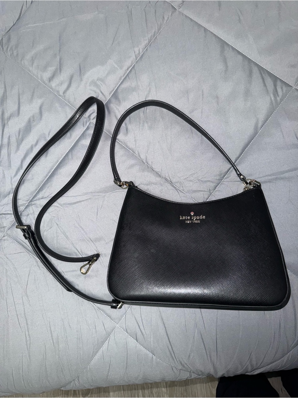 kate spade black leather shoulder bag with detachable strap